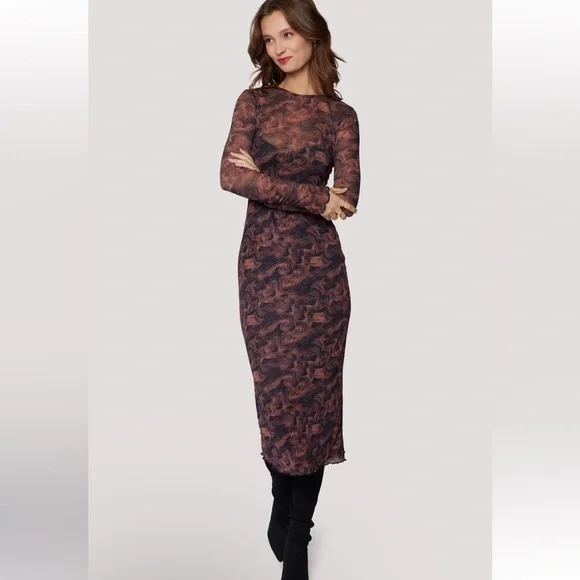 NWT Lost + Wander Contessa Long Sleeve Mesh Midi Dress Sz Large - Picture 2 of 13